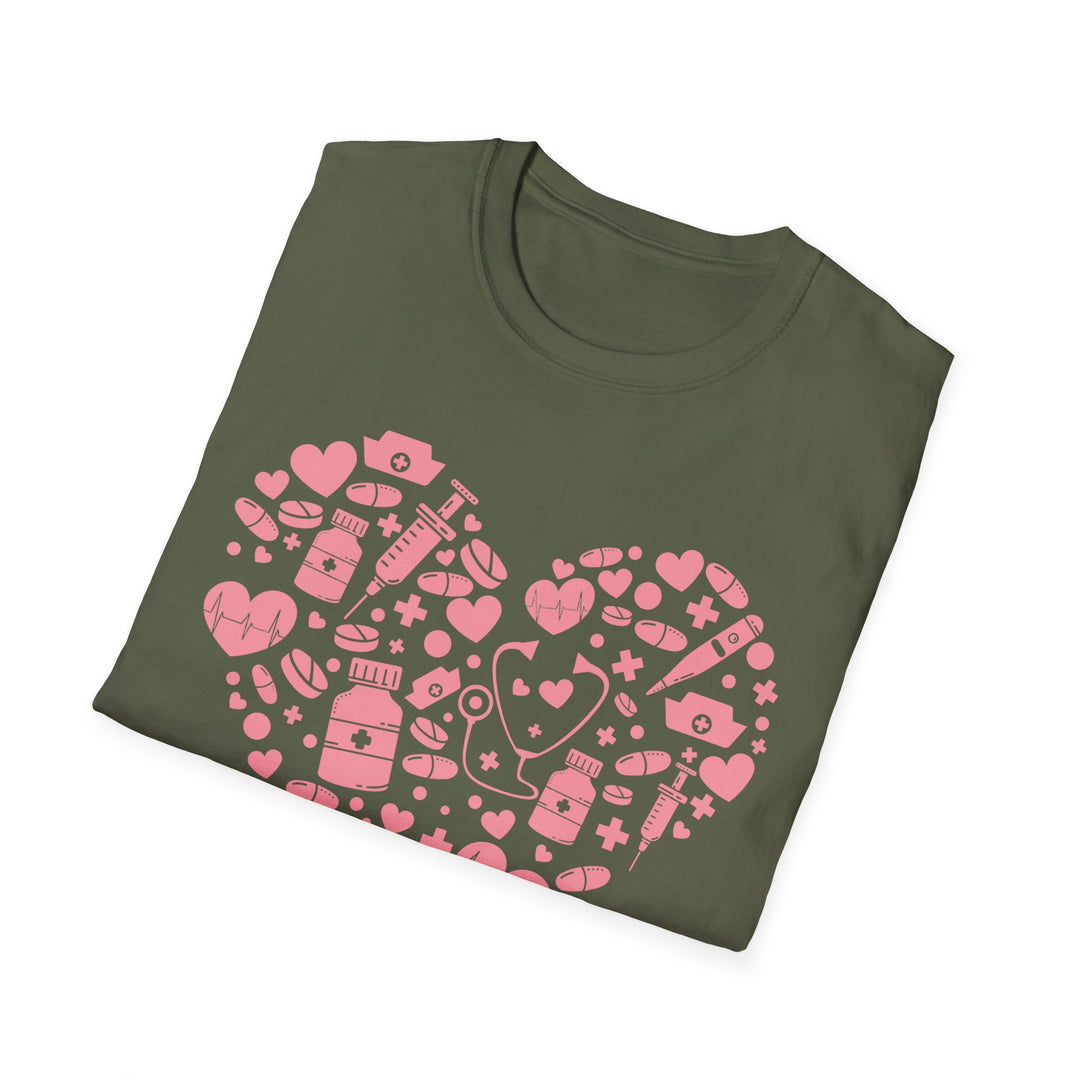 Heart Icon Pattern T-Shirt — Pink Valentine Love Graphic Tee