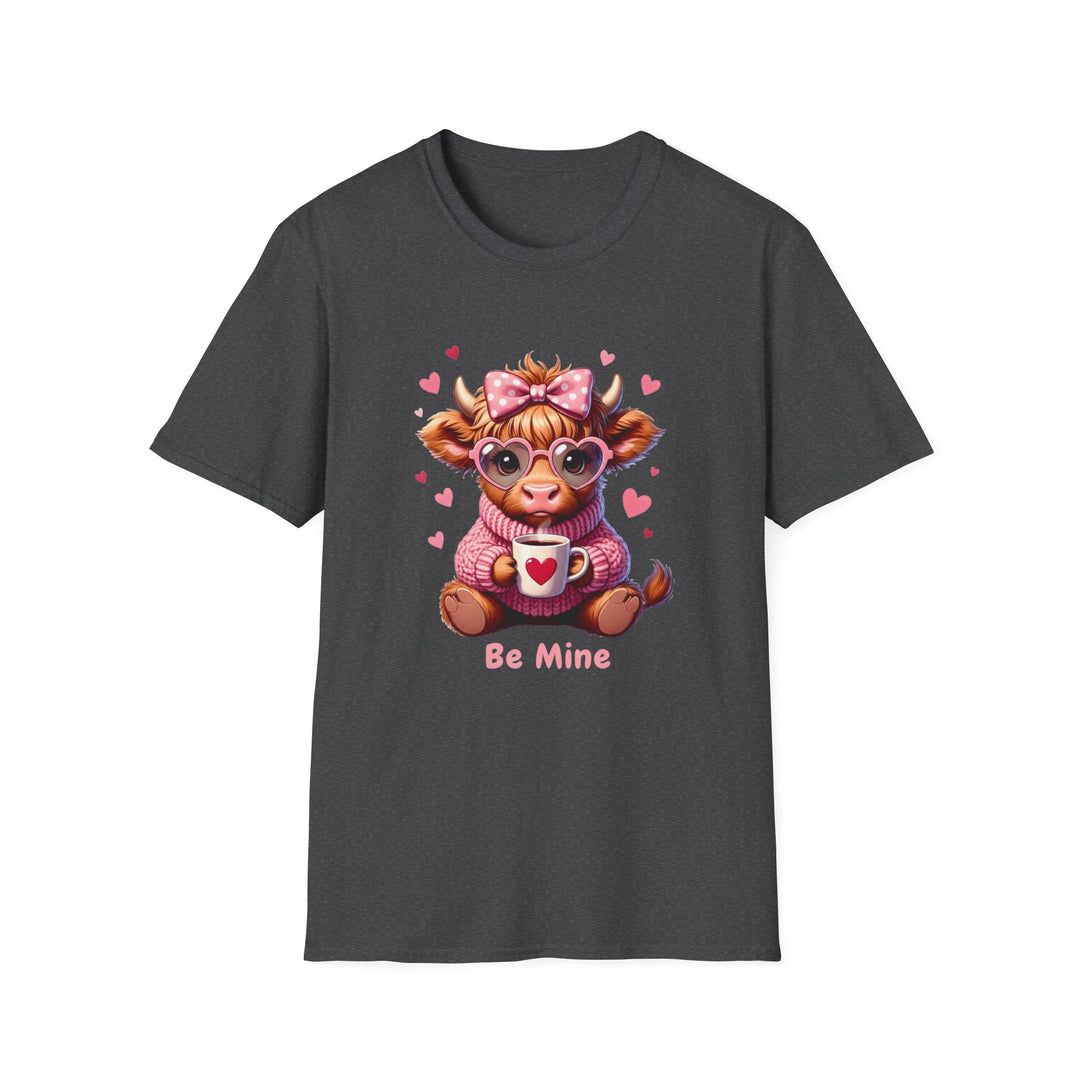 Be Mine Valentine Cow T-Shirt — Cute Cow Holding Heart Mug Tee