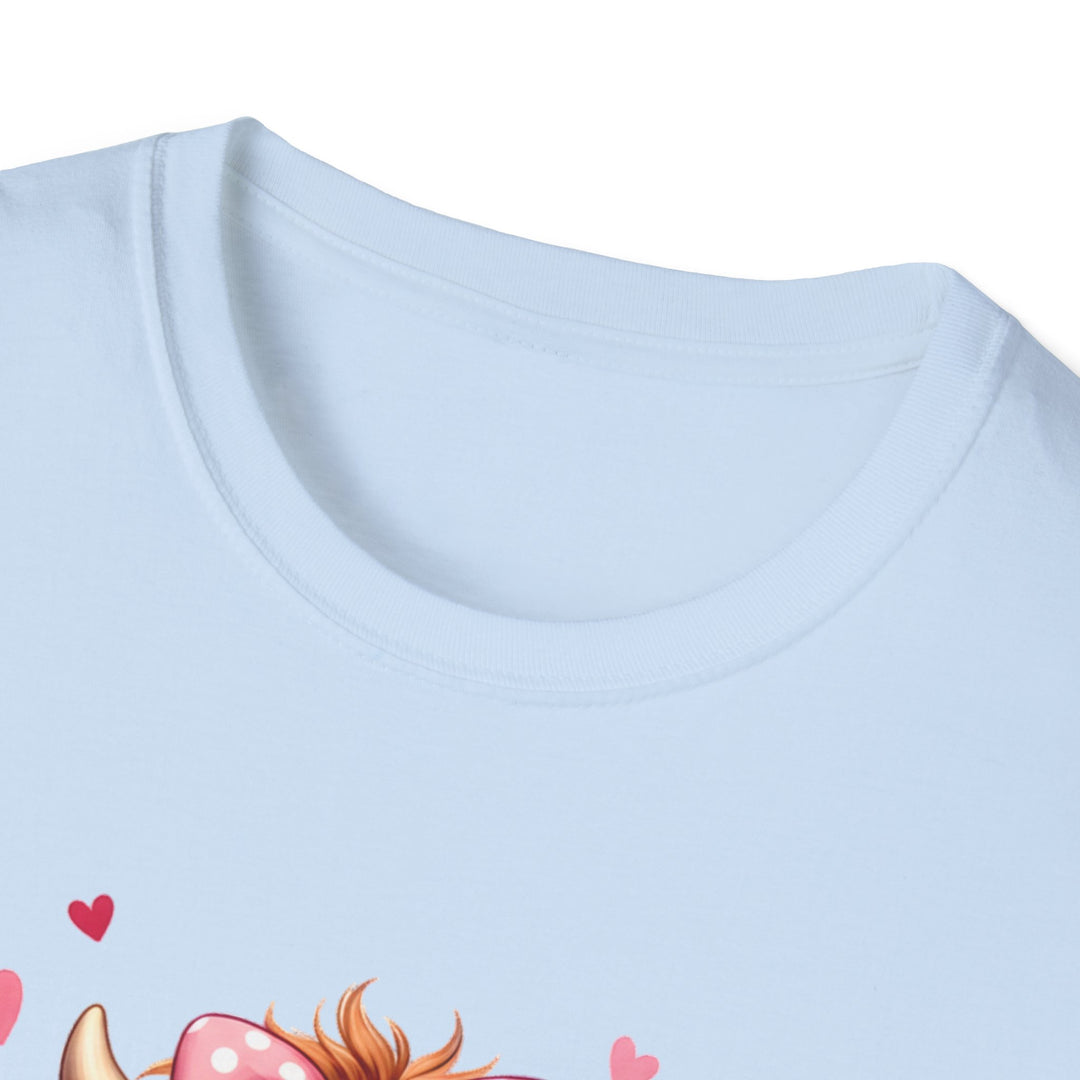 Be Mine Valentine Cow T-Shirt — Cute Cow Holding Heart Mug Tee