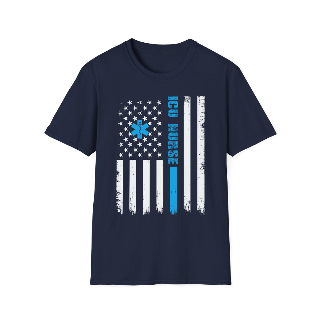 ICU Nurse American Flag T-Shirt — Thin Blue Line EMS Star of Life Tee