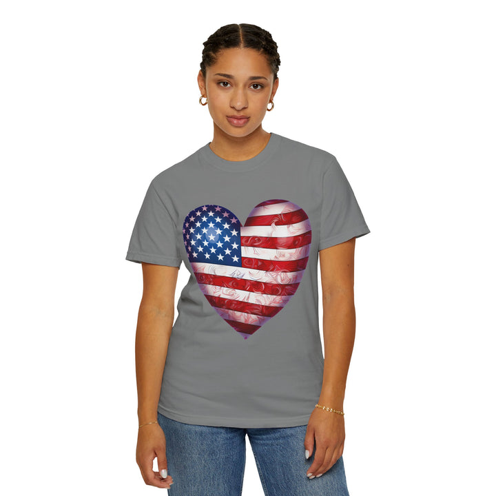 Patriotic American Flag Heart T-Shirt — Red, White & Blue 4th of July Gift