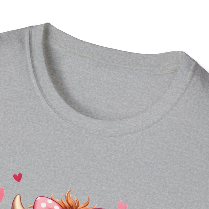 Be Mine Valentine Cow T-Shirt — Cute Cow Holding Heart Mug Tee