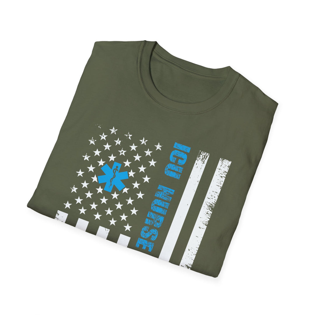 ICU Nurse American Flag T-Shirt — Thin Blue Line EMS Star of Life Tee