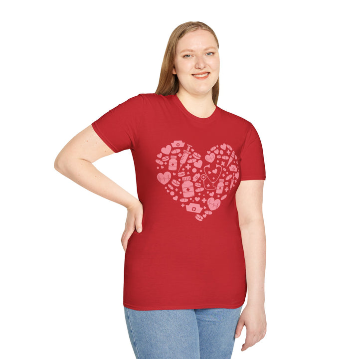Heart Icon Pattern T-Shirt — Pink Valentine Love Graphic Tee