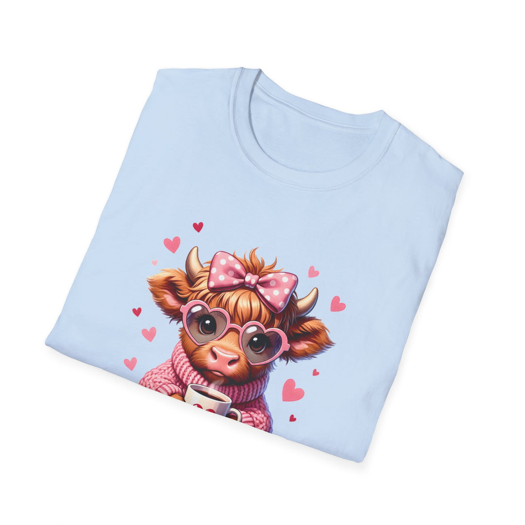 Be Mine Valentine Cow T-Shirt — Cute Cow Holding Heart Mug Tee