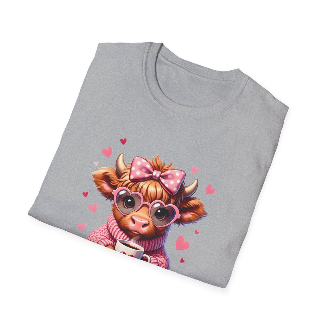 Be Mine Valentine Cow T-Shirt — Cute Cow Holding Heart Mug Tee