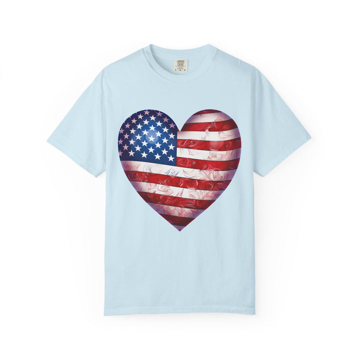 Patriotic American Flag Heart T-Shirt — Red, White & Blue 4th of July Gift